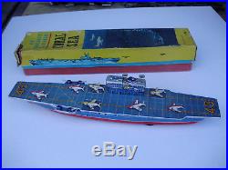 Vintage Tin Japan Aircraft Carrier Coral Sea Friction Power In Original Box