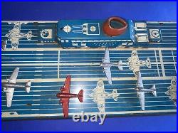 Vintage Tin Litho Aircraft Carrier toy boat Wolverine toys 17 Inches With Planes
