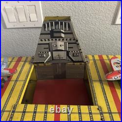 Vintage Tin Litho Toy Aircraft Carrier By Argo 1950's, Plane Elevator Rare 36