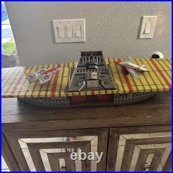 Vintage Tin Litho Toy Aircraft Carrier By Argo 1950's, Plane Elevator Rare 36