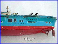 Vintage Tin Toy USAF Aircraft Carrier Wind up Boat Air Force Ship Marusan Japan