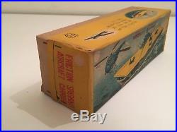 Vtg Japan Sonsco Ns Tin Friction Aircraft Carrier Revolving Helicopter With Box