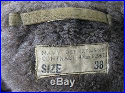 Vtg WWII USN Navy Aircraft Carrier Wool Lined Named Flight Deck Jacket Size 38
