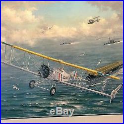 WWI Print US Biplane Fighter USS Langley Aircraft Carrier / Limited Edition